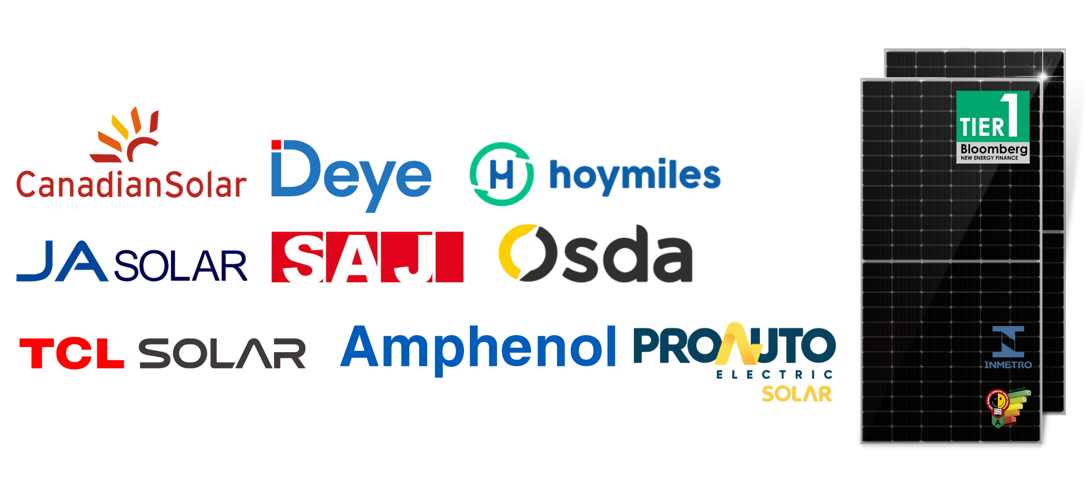 Principais fornecedores: Canadian Solar, Deye, Hoymiles, JA Solar, SAJ, Osda, TCL Solar, Amphenol, Proauto Solar