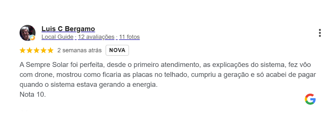 Avaliação de cliente no Google