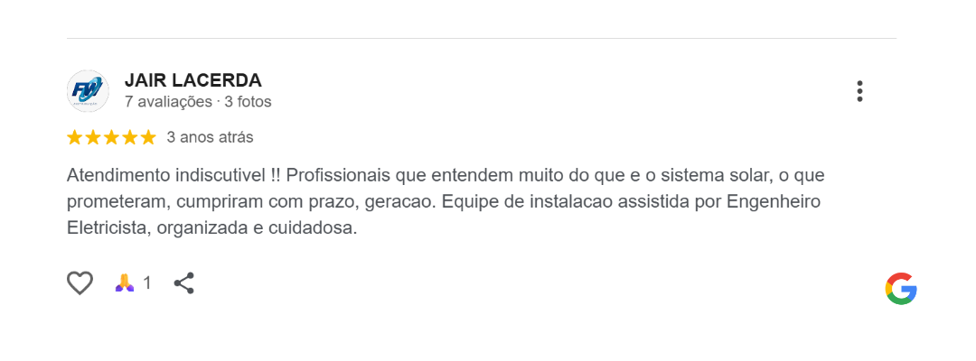Avaliação de cliente no Google