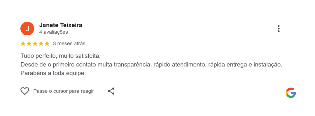 Avaliação de cliente no Google